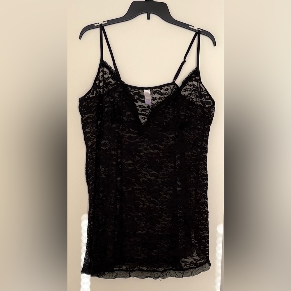 Y2K Secret Treasures Black Floral Sheer Lace Chemise Slip Dress Sleepwear